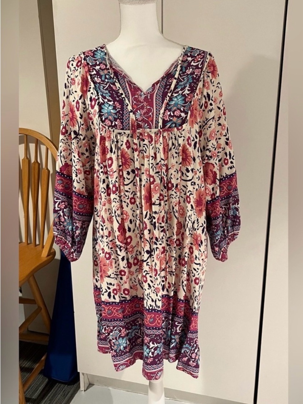 Boho Floral Beachy flowy Dress, Medium EASY to Throw on, Free People Anthro ish!